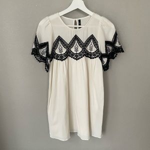 Zara TRF collection cream dress with black lace